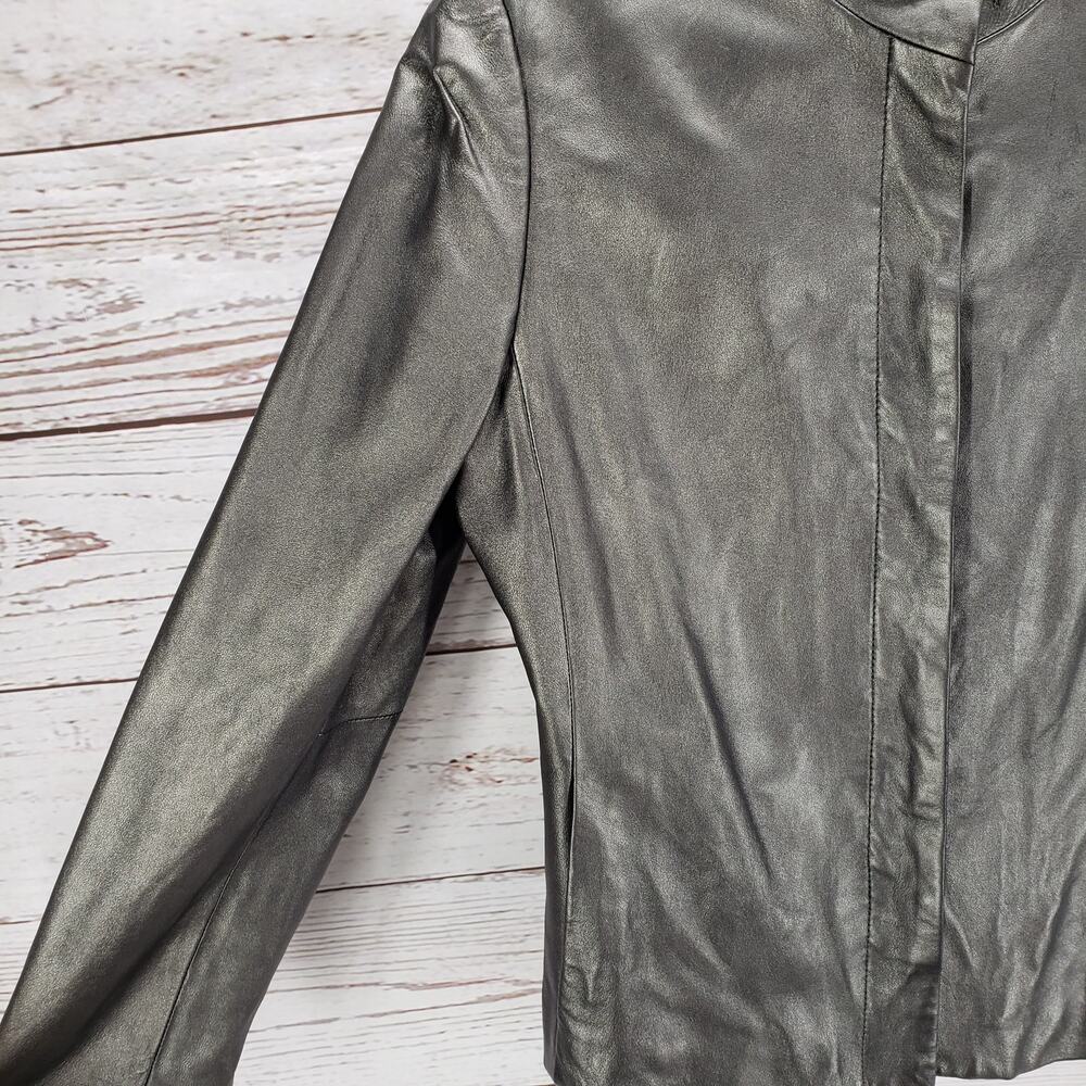 Jones New York Women's Gray Soft Leather Button Front Jacket Size 8 - Picture 5 of 15
